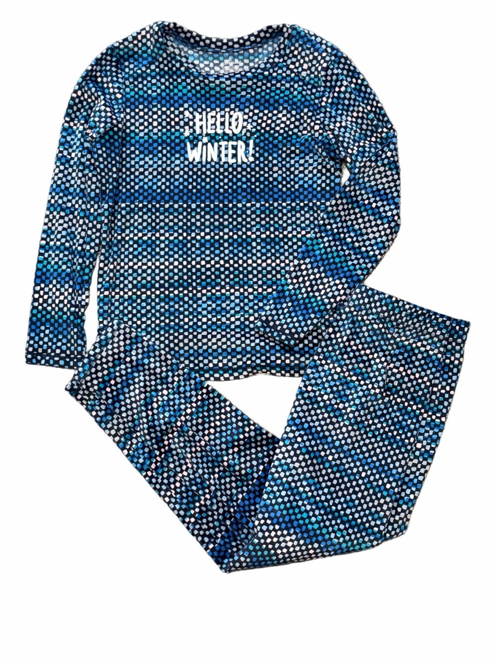 Hello Winter Cozy and Soft Pajama Set Women’s- Blue Fleece Long Sleeve - medium